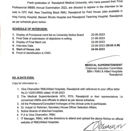 Schedule for Interview for house job